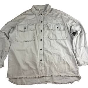 Elan Women's Gray Button Up Distressed Rock & Roll Jacket - Size Large